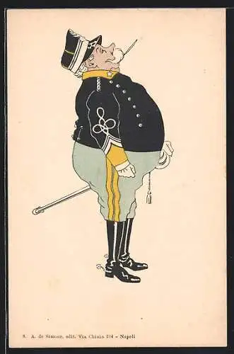 AK Karikatur eines beleibten italienischen Offiziers