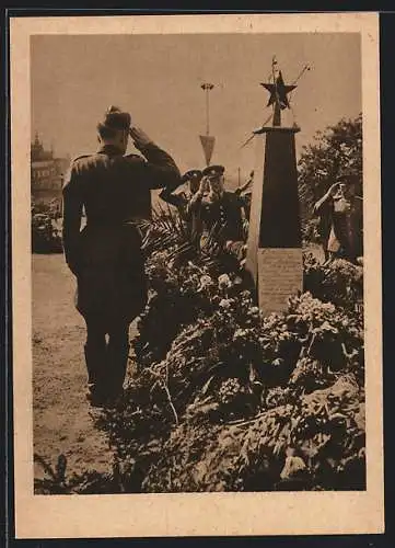 AK Kveten 1945, Vy mrtvi, my nezapomeneme, Soldaten bei einem Gedenken an ihre gefallenen Kameraden