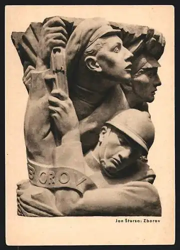 AK Praha, IV. Manifestacni Sjezd Cs. Obcelegionarske 5. A 6 Cervenice 1947, Statue von drei tschechischen Soldaten