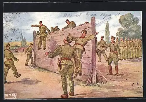 Künstler-AK Tschechische Soldaten bei ihrer Trainingseinheit
