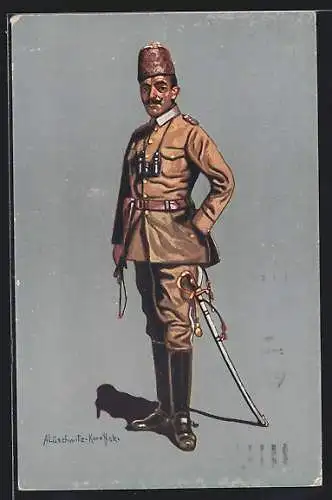 Künstler-AK Türkischer Kavallerieoffizier in Felduniform (Khaki) 1914 /15