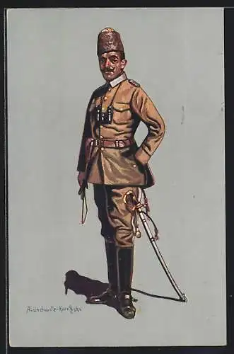 Künstler-AK Türkischer Kavallerieoffizier in Felduniform (Khaki) 1914 /15
