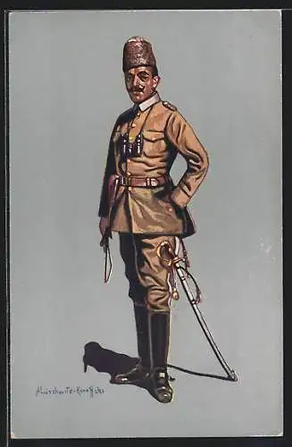 Künstler-AK Türkischer Kavallerieoffizier in Felduniform (Khaki) 1914 /15