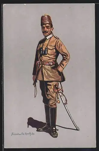 Künstler-AK Türkischer Kavallerieoffizier in Felduniform (Khaki) 1914 /15