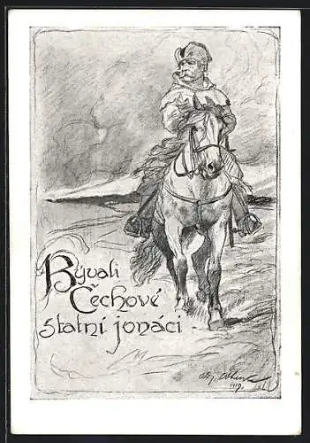 Künstler-AK Zdar Ceskoslovenské republice, Tschechischer Soldat zu Pferd