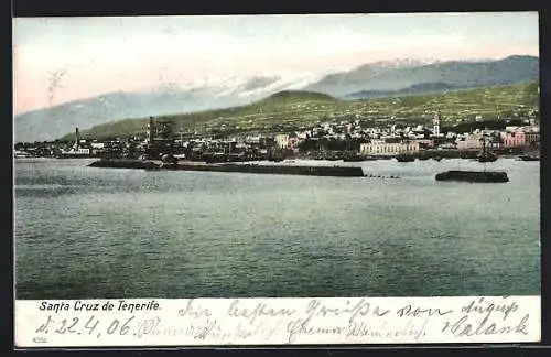 AK Santa Cruz de Tenerife, Gesamtansicht vom Wasser aus gesehen