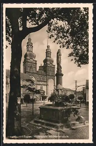 AK Eupen, Marktplatz mit Mariensäule
