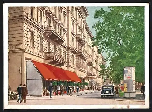 AK Wien, Litfasssäule gegenüber vom Grand Hotel, Kärtnerring 9