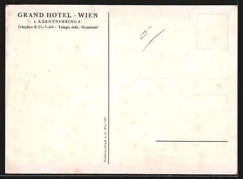 AK Wien, Litfasssäule gegenüber vom Grand Hotel, Kärtnerring 9