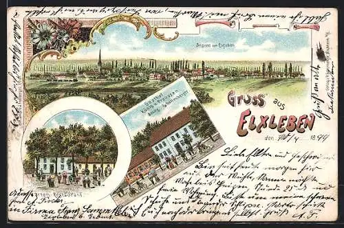Lithographie Elxleben a. G., Gasthof König von Preussen, Bes. Schollenberger, Panorama