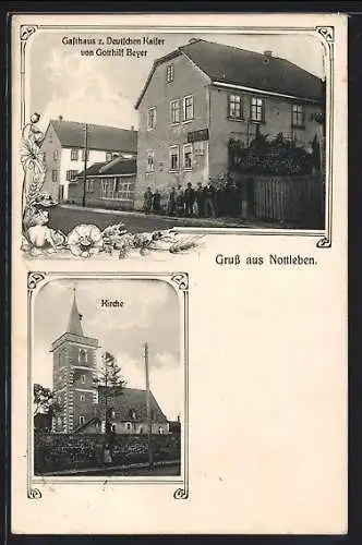 AK Nottleben, Gasthaus zum Deutschen Kaiser, Kirche