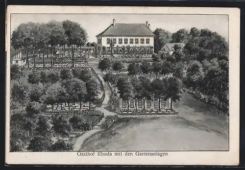 AK Erfurt, Gasthof Rhoda mit Gartenanlagen