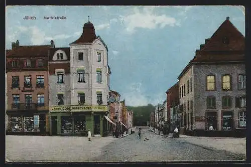 AK Jülich, Marktstrasse mit Uhren Geschäft