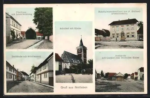 AK Nottleben, Materialwarenhandlung Holland, Dorfstrasse mit Gasthof zum Deutschen Kaiser