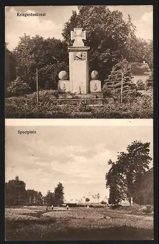 AK Dietendorf /Th., Sportplatz und Kriegerdenkmal