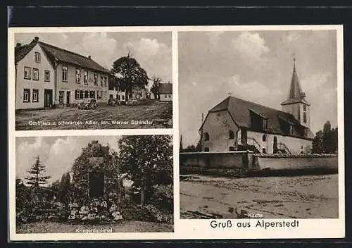 AK Alperstedt, Gasthaus zum schwarzen Adler, Kirche, Kriegerdenkmal