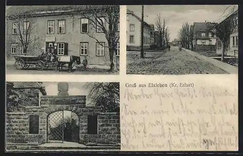 AK Elxleben a. G., Strassenpartie mit Passanten, Gasthaus - Geschäft, Portal