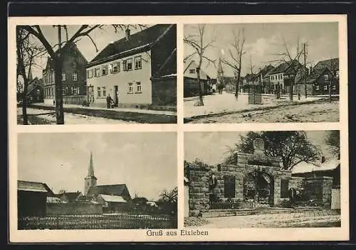 AK Elxleben a. G., Strassenpartien, Teilansicht mit Kirche, Kriegerdenkmal
