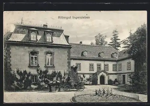 AK Ingersleben, Rittergut - Eingangsbereich mit Kutsche