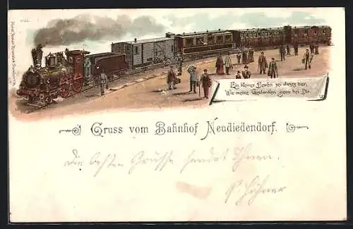 Lithographie Neudietendorf, Eisenbahn im Bahnhof