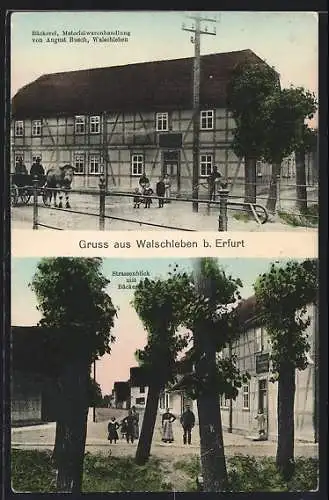 AK Walschleben, Bäckerei & Materialwarenhandlung Busch, Strassenblick mit Bäckerei