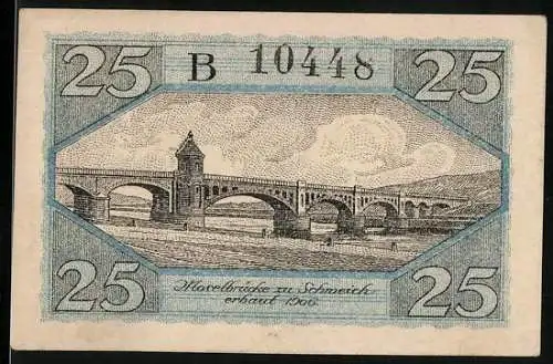 Notgeld Schweich 1920, 25 Pfennig, Moselbrücke zu Schweich erbaut 1906