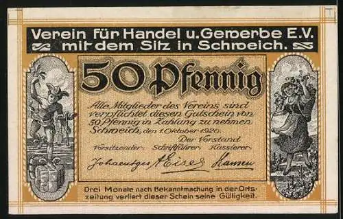 Notgeld Schweich 1920, 50 Pfennig, Moselbrücke zu Schweich erbaut 1906