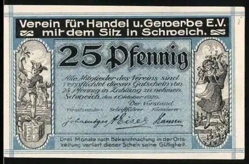Notgeld Schweich 1920, 25 Pfennig, Moselbrücke zu Schweich erbaut 1906