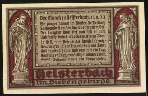 Notgeld Heisterbach / Siebengebirge 1921, 50 Pfennig, Gesamtansicht der ehem. Zisterzienser-Kirche