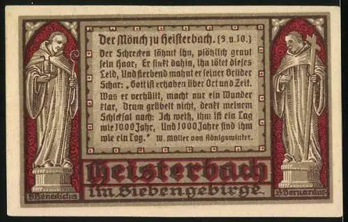 Notgeld Heisterbach / Siebengebirge 1921, 75 Pfennig, Das sagenhafte Mönchstörchen in der alten Klostermauer