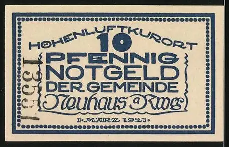 Notgeld Neuhaus am Rennweg 1921, 10 Pfennig, Mann kniet an einem Wasserfall und trinkt