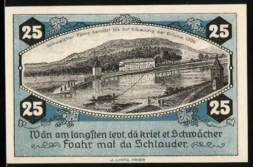 Notgeld Schweich 1921, 25 Pfennig, Schweicher Fähre und Bauer bei der Feldarbeit