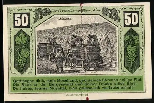 Notgeld Schweich 1921, 50 Pfennig, Arbeiter bei der Weinlese