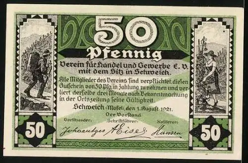 Notgeld Schweich 1921, 50 Pfennig, Arbeiter bei der Weinlese