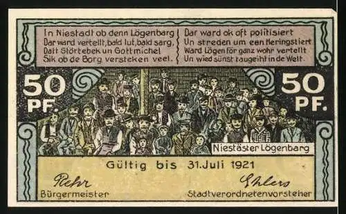 Notgeld Neustadt in Holstein 1921, 50 Pfennig, Augusta Victoria Warte, Niestäster Lögenbarg