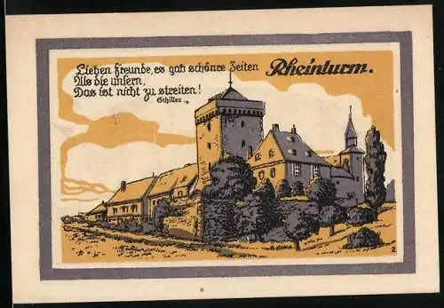 Notgeld Zons / Rhein 1921, 50 Pfennig, Rheinturm und Wappen