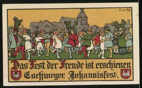 Notgeld Eschwege, 50 Pfennig, Einwohner tanzen beim Johannisfest