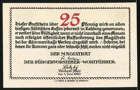 Notgeld Verden 1920, 25 Pfennig, Rathaus