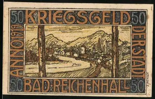 Notgeld Bad Reichenhall 1919, 50 Pfennig, Stadtansicht