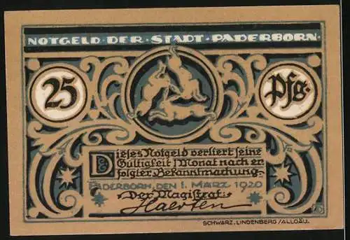 Notgeld Paderborn 1920, 25 Pfennig, Geistlicher mit Bibel