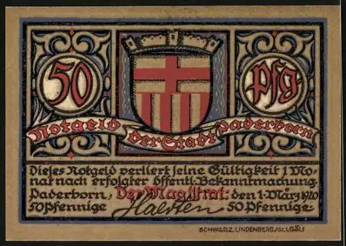 Notgeld Paderborn 1920, 50 Pfennig, Rathaus