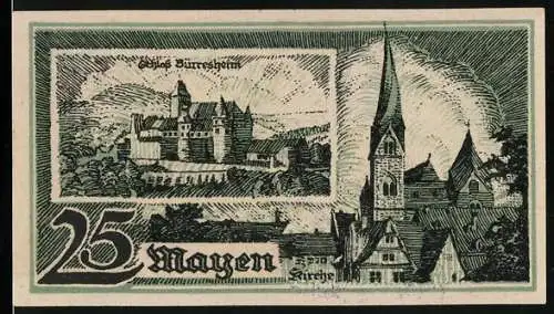 Notgeld Mayen 1919, 25 Pfennig, Schloss Bürresheim und Kirche