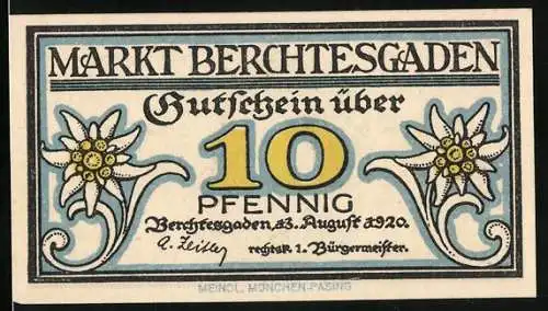 Notgeld Berchtesgaden 1920, 10 Pfennig, Bergarbeiter im Salzberg Glück auf