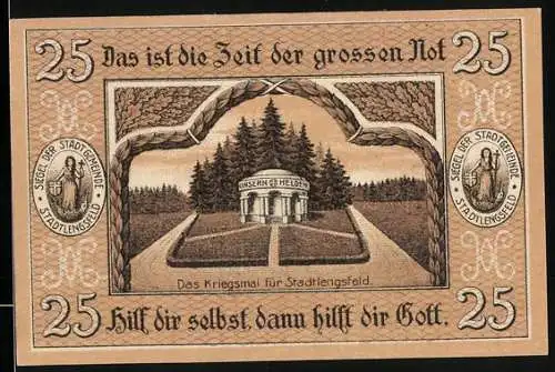 Notgeld Stadtlengsfeld 1919, 25 Pfennig, Kriegsmal für Stadtlengsfeld, Wappen