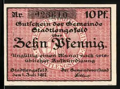 Notgeld Stadtlengsfeld 1917, 10 Pfennig, Wappen und Ornamentik