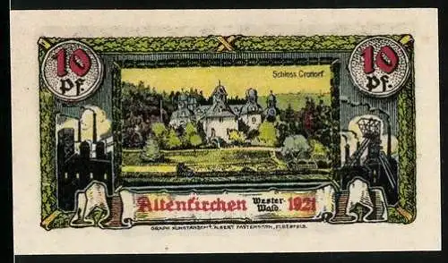 Notgeld Altenkirchen 1921, 10 Pfennig, Schloss Crottorf, Wappen