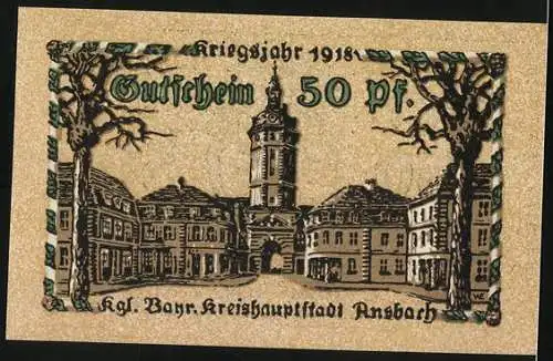 Notgeld Ansbach 1918, 50 Pfennig, Herrieder Tor