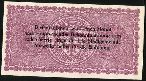 Notgeld Ahrweiler 1918, 50 Pfennig, Wappen und Ornamentik