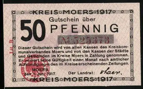 Notgeld Moers 1917, 50 Pfennig, Kinder mit Blumenstrauss