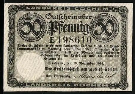 Notgeld Cochem 1918, 50 Pfennig, Burg Cochem
